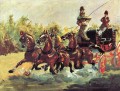 4頭の馬のヒッチを運転するアルフォンス・ド・トゥールーズ・ロートレック伯爵 1881年 トゥールーズ・ロートレック・アンリ・ド